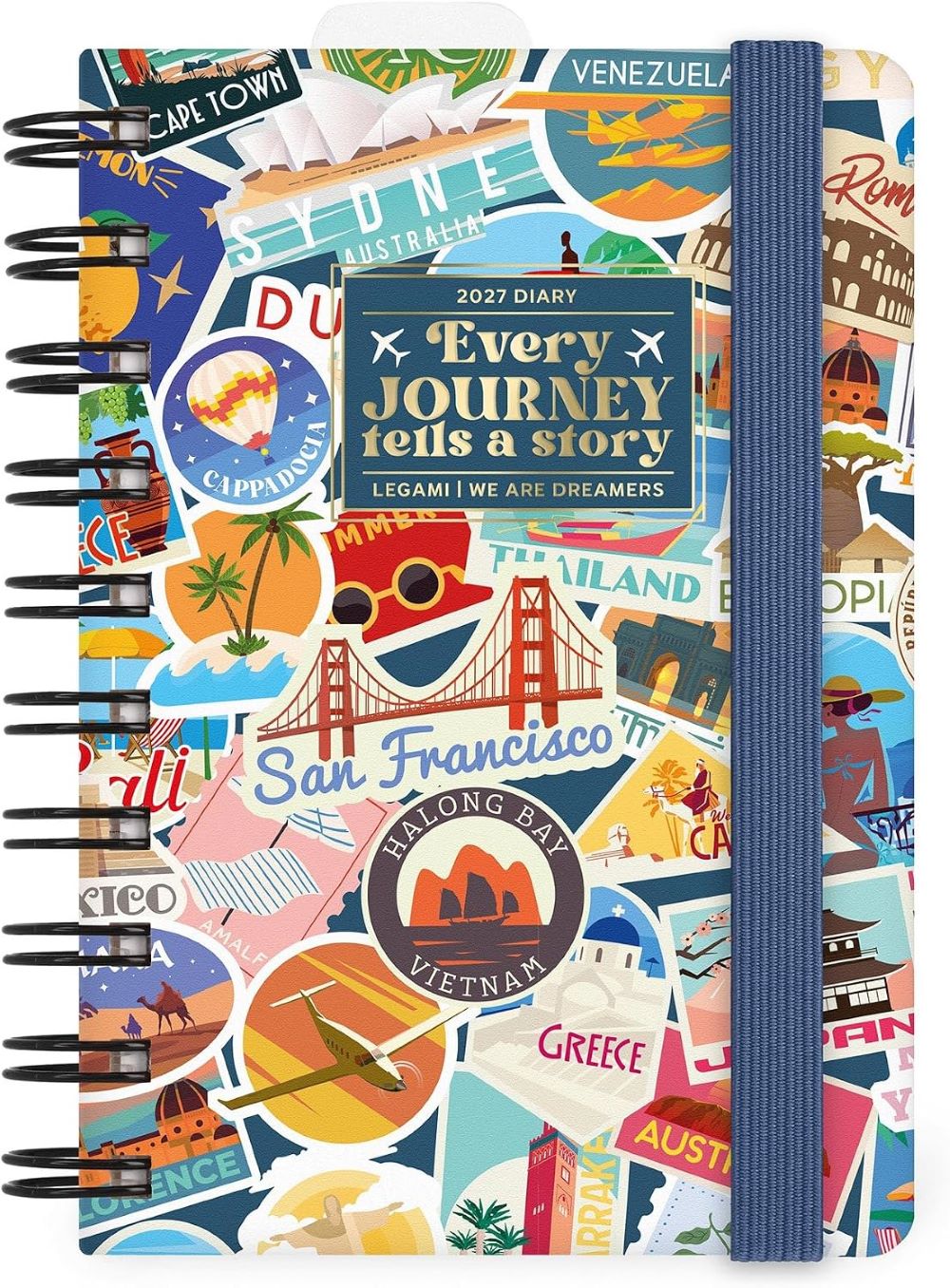 2027 Legami Daily Diary Spiral Bound - Small - Travel Stickers
